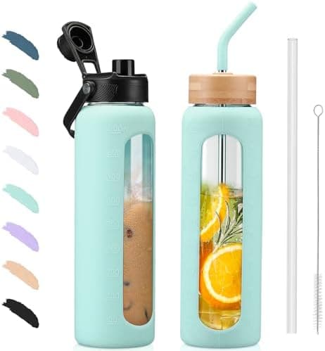 BLUEGO Glaswasserflasche 900ml BPA-frei für Outdoor Aktivitäten
| CADRES Glasbecher mit Zeitmarkierung und Silikonschut