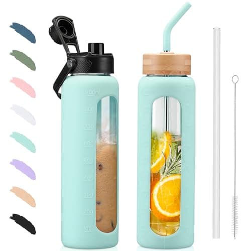 BLUEGO Glaswasserflasche 900ml BPA-frei für Outdoor Aktivitäten
| CADRES Glasbecher mit Zeitmarkierung und Silikonschut