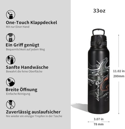 Thermosflasche UZSPACE Waldgrün Kinder 700ml Isolierte Edelstahl Trinkflasche 100% Auslaufsicher Outdoor Fitness Schule