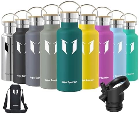 Super Sparrow Trinkflasche Edelstahl - Auslaufsicher Thermoskanne - Kinder für Sprudel, Sport, Schule, Fitness - 500ml -