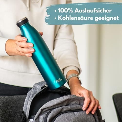 Milu Edelstahl Trinkflasche für Erwachsene – 750ml Isolierflasche zum Tragen – auslaufsicher, Kohlensäuregerecht inkl. R