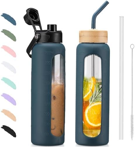 BLUEGO Glaswasserflasche 900ml BPA-frei für Outdoor Aktivitäten
| CADRES Glasbecher mit Zeitmarkierung und Silikonschut