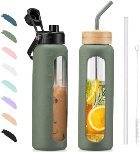 BLUEGO Glaswasserflasche 900ml BPA-frei für Outdoor Aktivitäten
| CADRES Glasbecher mit Zeitmarkierung und Silikonschut