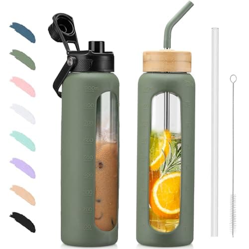 BLUEGO Glaswasserflasche 900ml BPA-frei für Outdoor Aktivitäten
| CADRES Glasbecher mit Zeitmarkierung und Silikonschut
