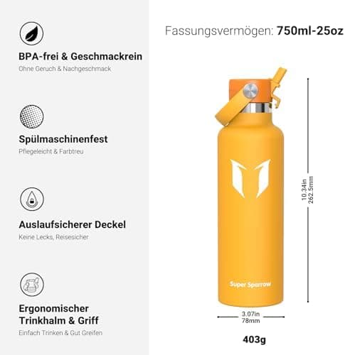 Super Sparrow Thermobecher für Sport und Outdoor - 500ml, 750ml - BPA-Frei, ClimatePartner certified - FlipFlow Trinkfla
