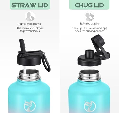 HydroPal Edelstahl Trinkflasche - Isolierte Flasche mit Strohhalm & 2 Deckeln, Auslaufsichere Isolierung für Sport, 500m