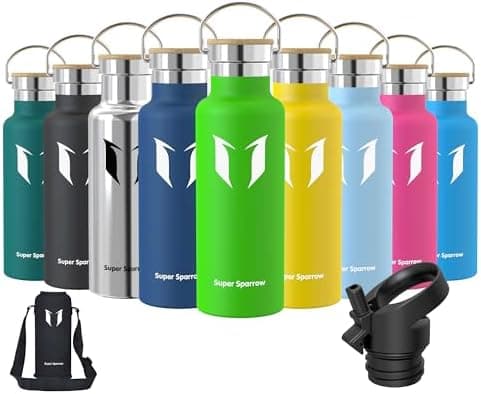 Super Sparrow Trinkflasche Edelstahl - Auslaufsicher Thermoskanne - Kinder für Sprudel, Sport, Schule, Fitness - 500ml -