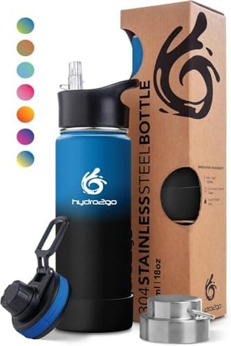 hydro2go Edelstahl Trinkflasche Mit Strohhalm, Bpa-Frei, Isolierflasche Für Kinder, Sport & Outdoor, 12h Heiß 24h Kalt H