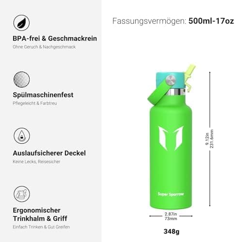 Super Sparrow Thermobecher für Sport und Outdoor - 500ml, 750ml - BPA-Frei, ClimatePartner certified - FlipFlow Trinkfla