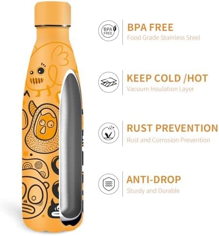 Grsta Trinkflasche 500ml, BPA-freie Edelstahlflasche für Kinder, ideale Wasserspeicherung bei Kalt&warm