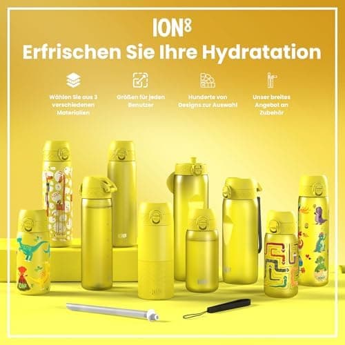 ion8 Kinder Trinkflasche Edelstahl 400ml Nicht Isoliert Sichere Verriegelung Spülmaschinenfest Klappdeckel Leicht zu Rei