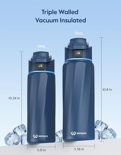 WATERH Boost Smart-Wasserflasche für Geschenke - mit Erinnerungsfunktion & Wasserspender, Edelstahl, 907 ml, Hochglanzsc