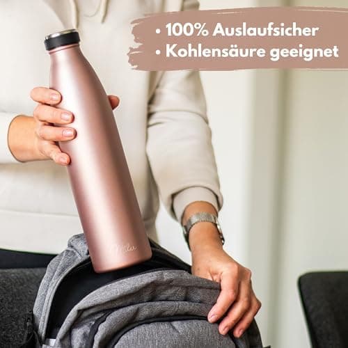 Milu Edelstahl Trinkflasche für Erwachsene – 750ml Isolierflasche zum Tragen – auslaufsicher, Kohlensäuregerecht inkl. R