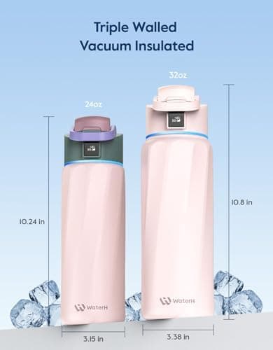 WATERH Boost Smart-Wasserflasche für Geschenke - mit Erinnerungsfunktion & Wasserspender, Edelstahl, 907 ml, Hochglanzsc