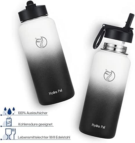 HydroPal Edelstahl Trinkflasche - Isolierte Flasche mit Strohhalm & 2 Deckeln, Auslaufsichere Isolierung für Sport, 500m