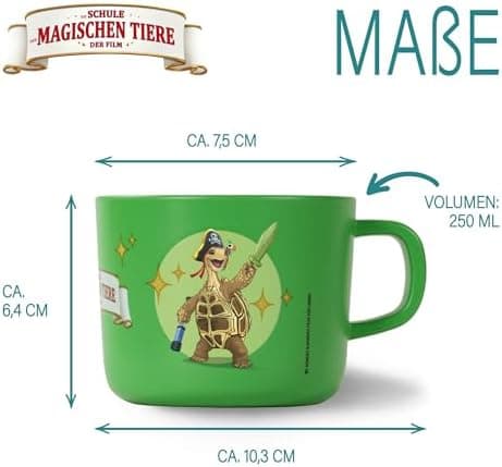 AWAVE Kinder Tasse Set | 4-teilig | 250 ml rPET Henkelbecher | Fuchs Rabbat Pinguin Juri Schildkröte Henrietta Chamäleon