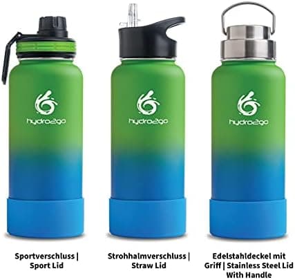 hydro2go Edelstahl Trinkflasche Mit Strohhalm, Bpa-Frei, Isolierflasche Für Kinder, Sport & Outdoor, 12h Heiß 24h Kalt H