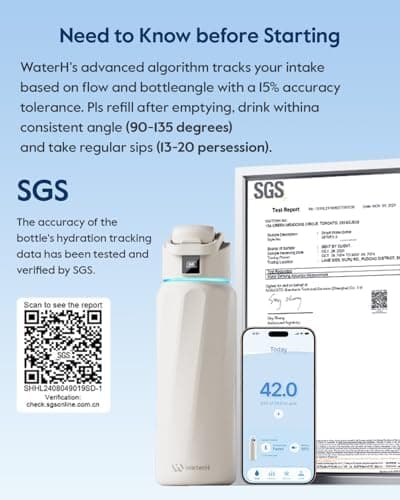WATERH Boost Smart-Wasserflasche für Geschenke - mit Erinnerungsfunktion & Wasserspender, Edelstahl, 907 ml, Hochglanzsc