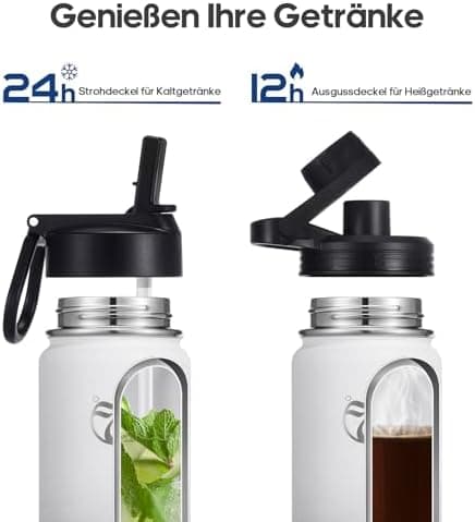 HydroPal Edelstahl Trinkflasche - Isolierte Flasche mit Strohhalm & 2 Deckeln, Auslaufsichere Isolierung für Sport, 500m