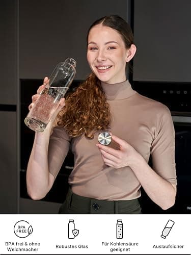 Spottle Glas Trinkflasche - 1 Liter - Für Kohlensäuregetränke - Spülmaschinenfest & auslaufsicher