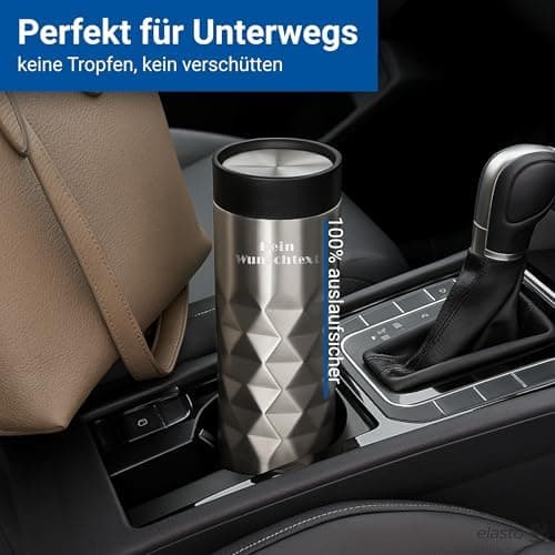 Thermobecher personalisiert 450 ml - auslaufsicherer Edelstahl to go Becher - Kaffeebecher für Büro, Auto und Uni - hält