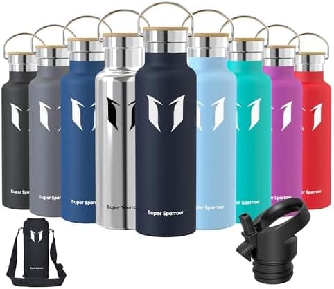 Super Sparrow Trinkflasche Edelstahl - Auslaufsicher Thermoskanne - Kinder für Sprudel, Sport, Schule, Fitness - 500ml -