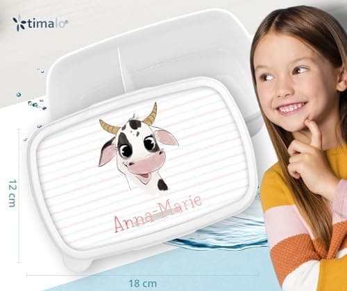 Timalo® Brotdose Kinder mit Namen | Personalisierte Bento Lunchbox für Jungen & Mädchen | Kindergarten & Schule Motiv Ti