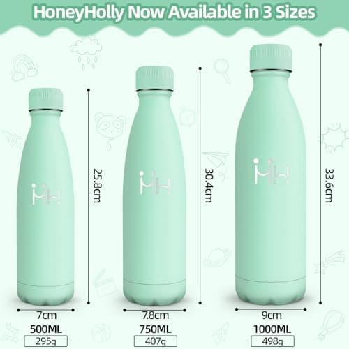 HoneyHolly Kinder Trinkflasche Doppelwandig, 500ML BPA-frei, Thermosflasche für Fitness und Gym