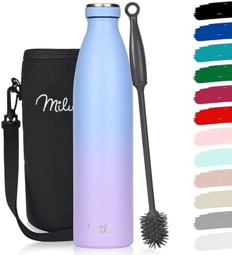 Milu Edelstahl Trinkflasche für Erwachsene – 750ml Isolierflasche zum Tragen – auslaufsicher, Kohlensäuregerecht inkl. R