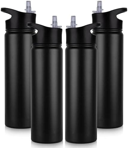 Edelstahl Trinkflasche - 1L - mit Strohhalm, BPA frei Thermosflasche,Vakuum Doppelwandisolierung für Sport,Schule und Fa