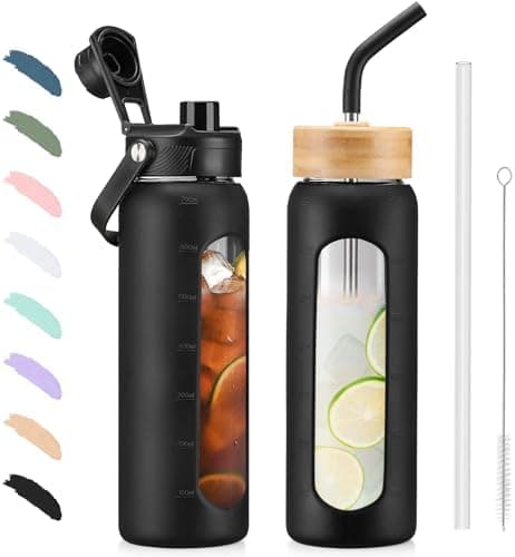 BLUEGO Glaswasserflasche 900ml BPA-frei für Outdoor Aktivitäten
| CADRES Glasbecher mit Zeitmarkierung und Silikonschut