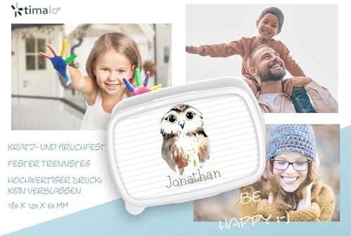 Timalo® Brotdose Kinder mit Namen | Personalisierte Bento Lunchbox für Jungen & Mädchen | Kindergarten & Schule Motiv Ti