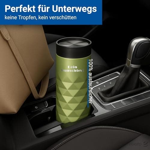 Thermobecher personalisiert 450 ml - auslaufsicherer Edelstahl to go Becher - Kaffeebecher für Büro, Auto und Uni - hält