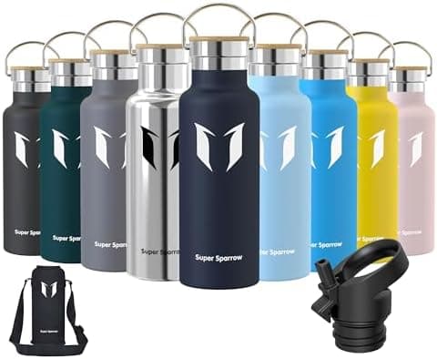 Super Sparrow Trinkflasche Edelstahl - Auslaufsicher Thermoskanne - Kinder für Sprudel, Sport, Schule, Fitness - 500ml -