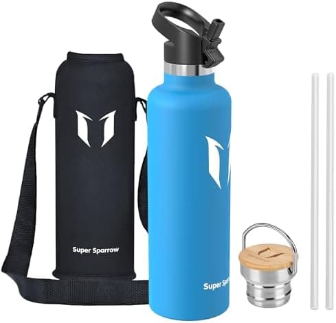 Super Sparrow Trinkflasche Edelstahl - Auslaufsicher Thermoskanne - Kinder für Sprudel, Sport, Schule, Fitness - 500ml -