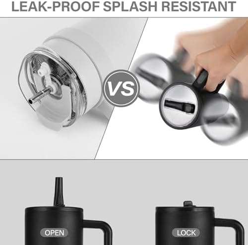 2 Stück Stanley Cup Flip Straw Ersatzdeckel für 40oz Becher, Wasserdicht und mit 2 Trinkhalmen (Schwarz)