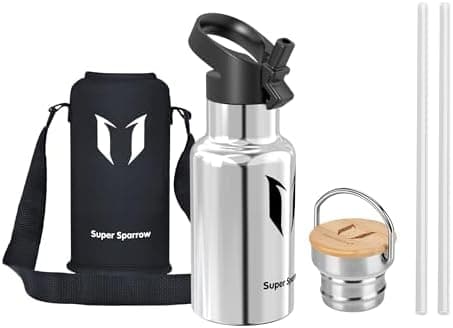 Super Sparrow Trinkflasche Edelstahl - Auslaufsicher Thermoskanne - Kinder für Sprudel, Sport, Schule, Fitness - 500ml -