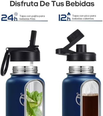 HydroPal Edelstahl Trinkflasche - Isolierte Flasche mit Strohhalm & 2 Deckeln, Auslaufsichere Isolierung für Sport, 500m