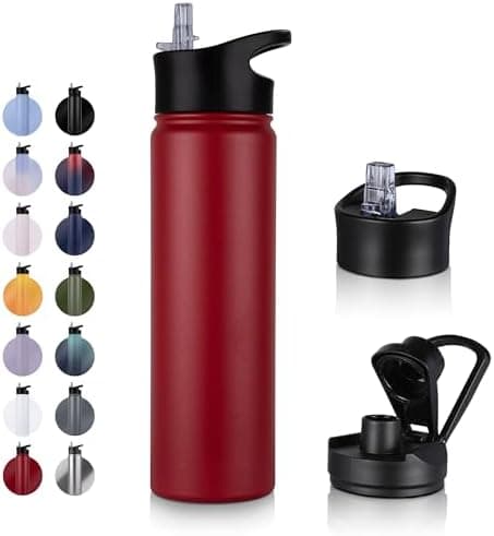 Edelstahl Trinkflasche - 1L - mit Strohhalm, BPA frei Thermosflasche,Vakuum Doppelwandisolierung für Sport,Schule und Fa