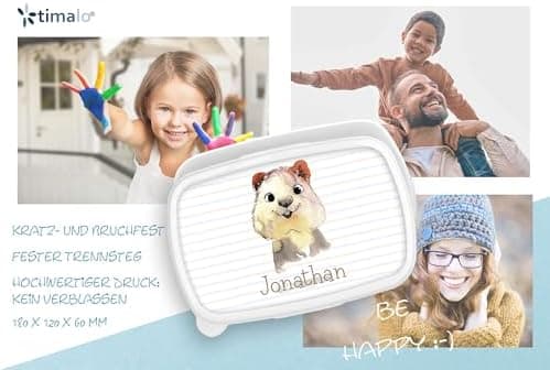 Timalo® Brotdose Kinder mit Namen | Personalisierte Bento Lunchbox für Jungen & Mädchen | Kindergarten & Schule Motiv Ti