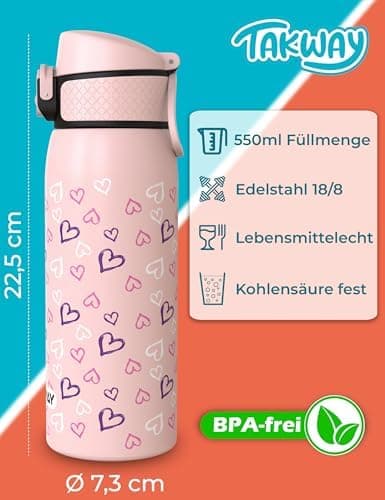 Edelstahl Trinkflasche Kinder 550ml - Auslaufsicher, isoliert und Kohlensäure geeignet - Schul- und Sportsituationensopt