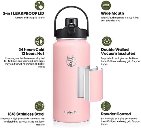 HydroPal Trinkflasche Edelstahl - 1900ml mit Henkel für Fitness, BPA-Frei, flasche Metall, Aesthetic trinkflasche Mitter