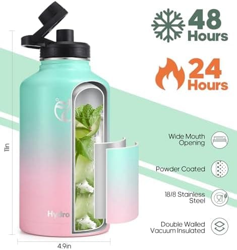 HydroPal Edelstahl Trinkflasche - Isolierte Flasche mit Strohhalm & 2 Deckeln, Auslaufsichere Isolierung für Sport, 500m