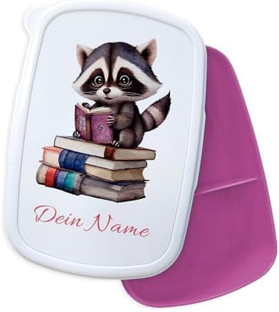 GRAZDesign Personalisierte Brotdose Waschbär mit Namen - Geschenk zur Einschulung für Kinder in der Schule und Kindergar