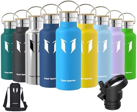 Super Sparrow Trinkflasche Edelstahl - Auslaufsicher Thermoskanne - Kinder für Sprudel, Sport, Schule, Fitness - 500ml -