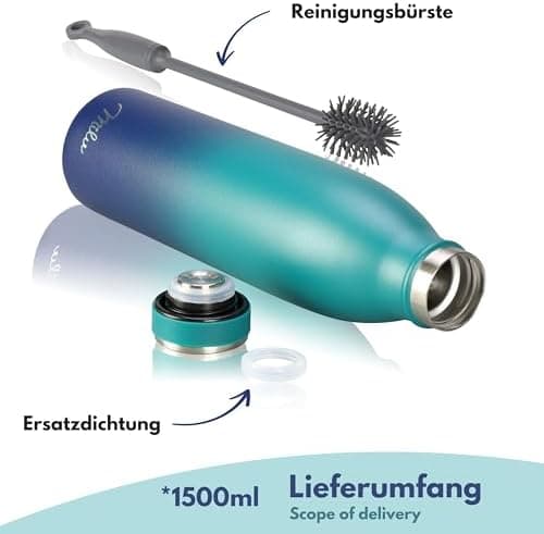 Milu Edelstahl Trinkflasche für Erwachsene – 750ml Isolierflasche zum Tragen – auslaufsicher, Kohlensäuregerecht inkl. R