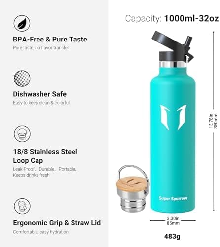 Super Sparrow Trinkflasche Edelstahl - Auslaufsicher Thermoskanne - Kinder für Sprudel, Sport, Schule, Fitness - 500ml -