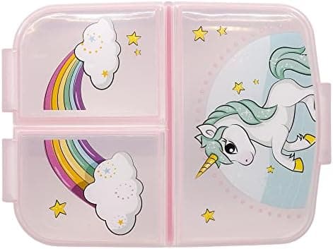 Stor Einhörner - Regenbogen Sandwich-Box mit 3 Fächern Kinder-Lunch-Box Snack-Halter dekorierte Lunch-Box
