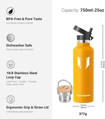 Super Sparrow Trinkflasche Edelstahl - Auslaufsicher Thermoskanne - Kinder für Sprudel, Sport, Schule, Fitness - 500ml -