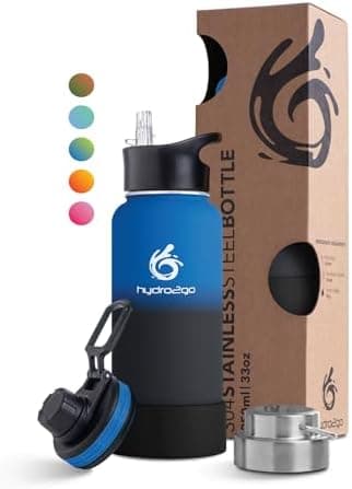 hydro2go Edelstahl Trinkflasche Mit Strohhalm, Bpa-Frei, Isolierflasche Für Kinder, Sport & Outdoor, 12h Heiß 24h Kalt H